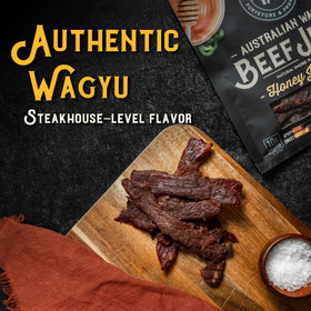 Meat Artisan Wagyu jerky slices emphasize tender bite and protein-packed goodness.