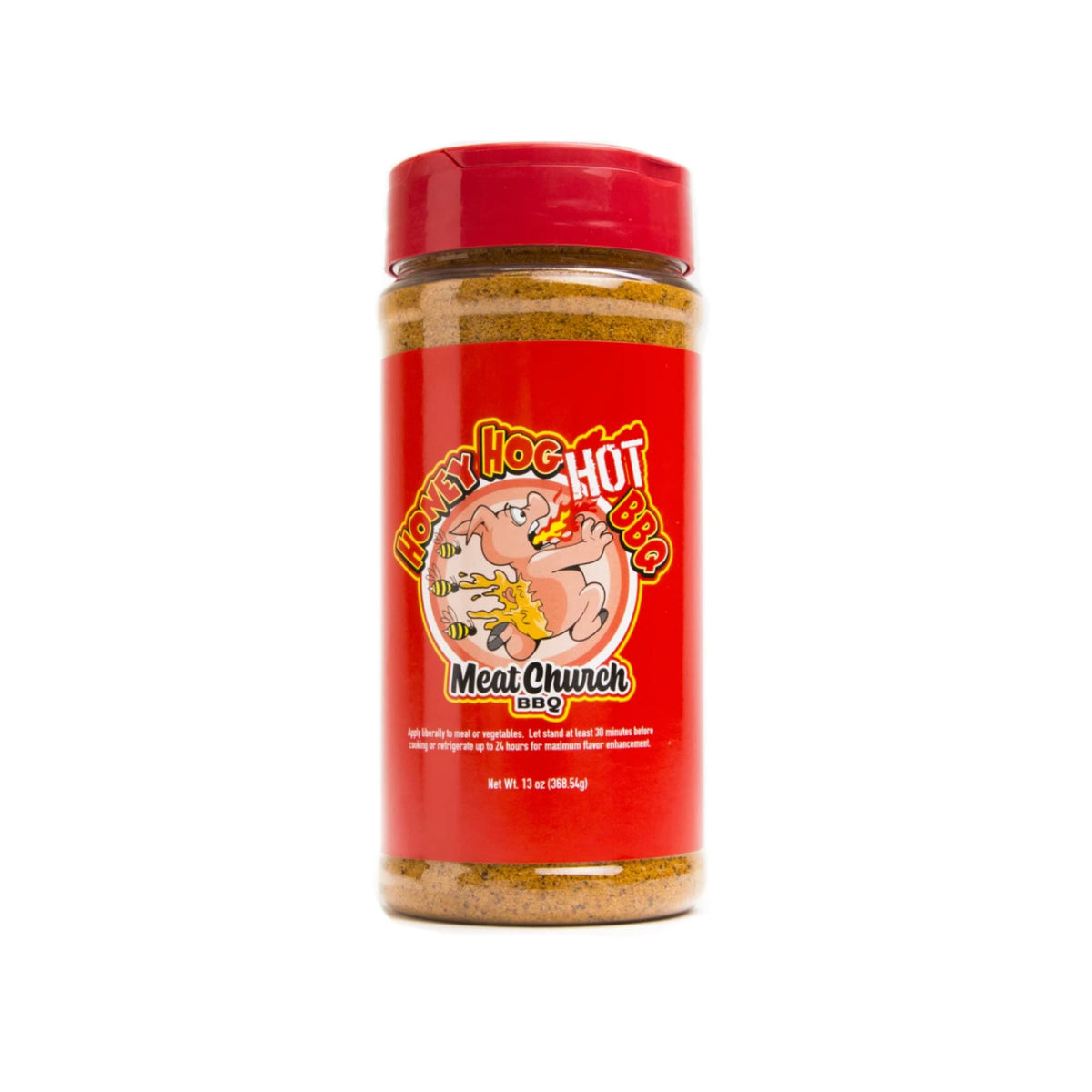Meat Church Honey Hog BBQ Rub label close-up, gluten-free