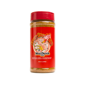Meat Church Honey Hog BBQ Rub label close-up, gluten-free