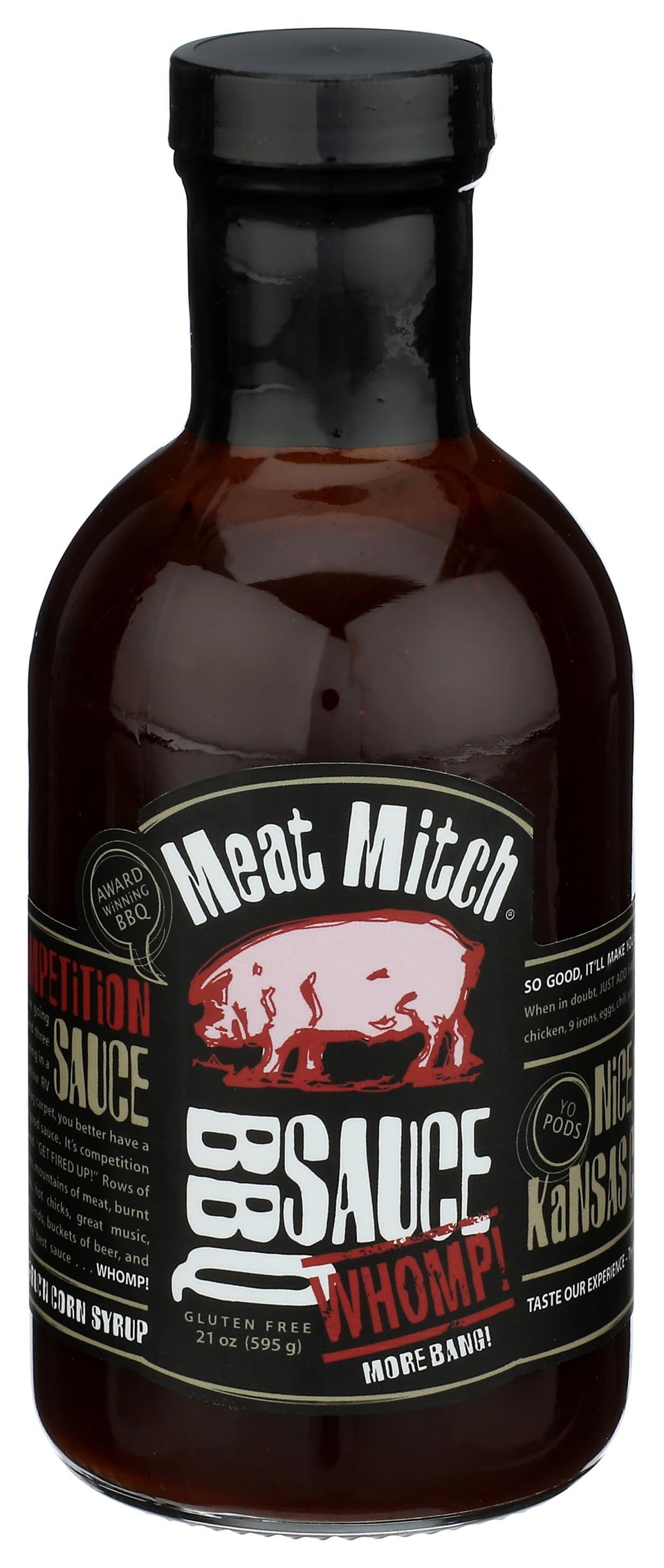 Meat Mitch WHOMP! BBQ Sauce bottle front for bold grilling flavor.