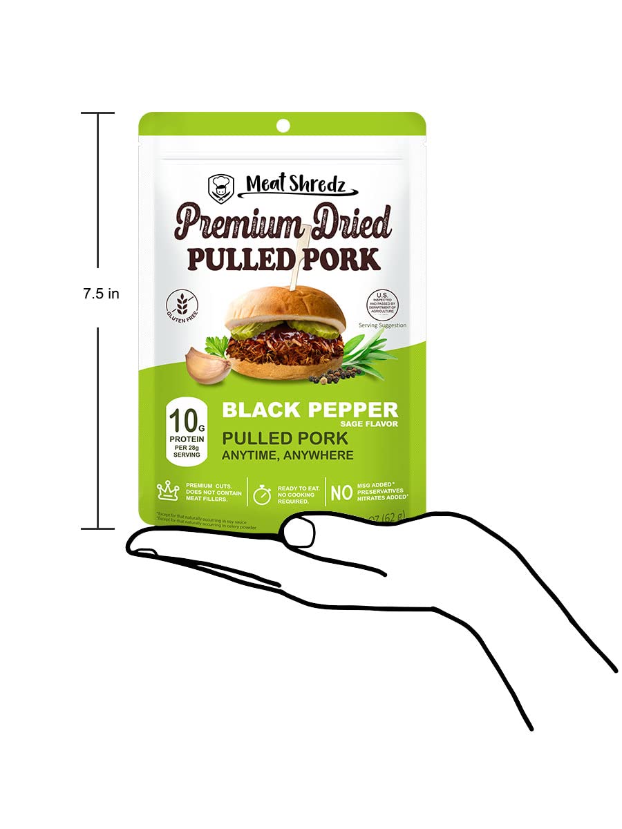 Meat Shredz gluten-free seal close-up highlights simple ingredients
