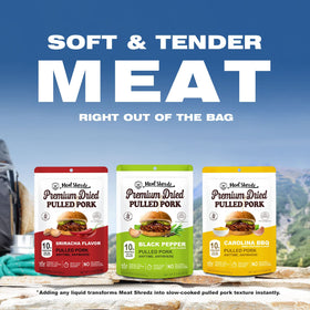 Meat Shredz Sriracha Flavor pouch delivering fiery taste and quick snack