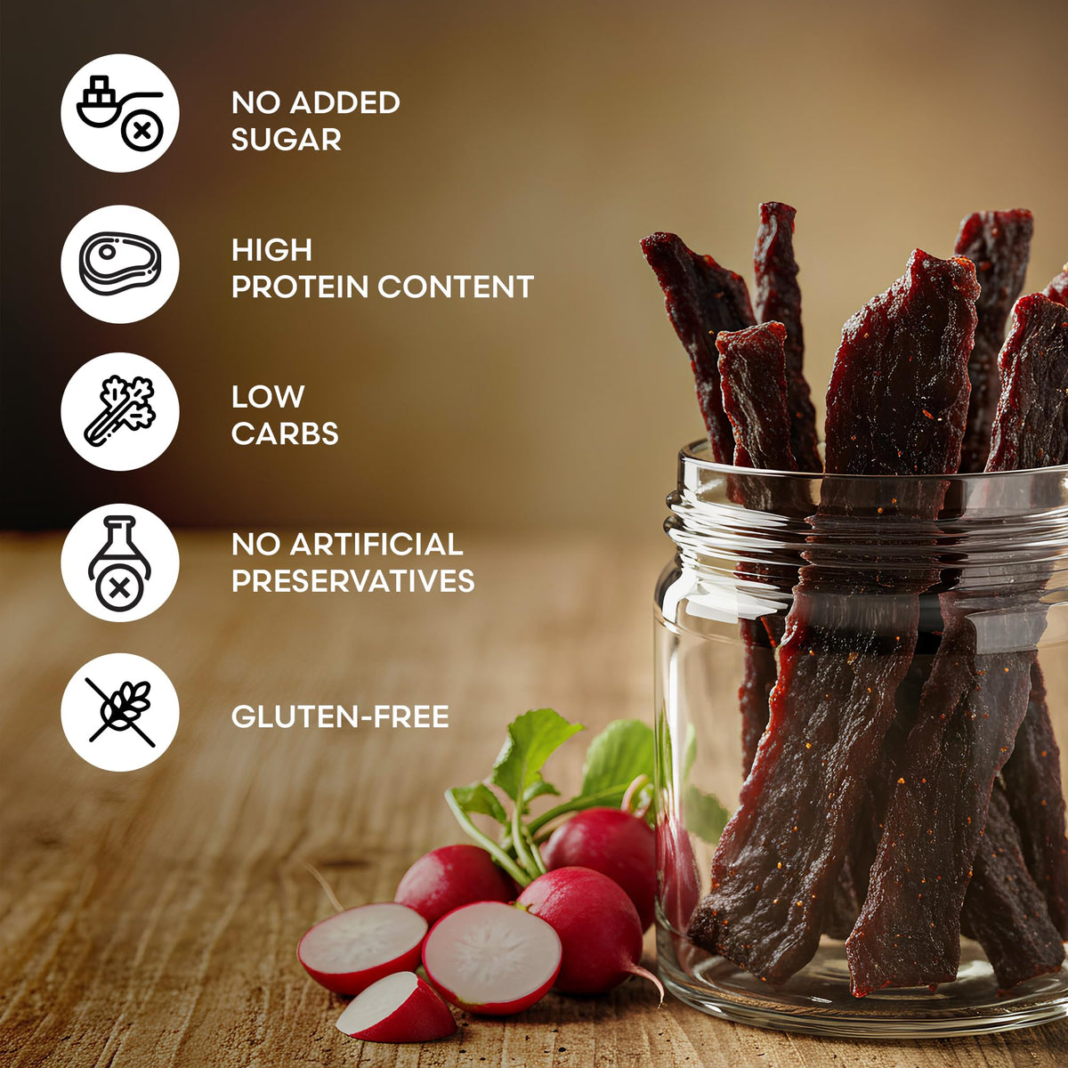 Mécène zero sugar beef jerky emphasizing high protein snack option