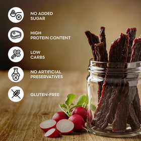 Mécène zero sugar beef jerky emphasizing high protein snack option