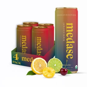 Medase Golden Hour can front view highlighting a refreshing non-alcoholic punch with Caribbean flavor
