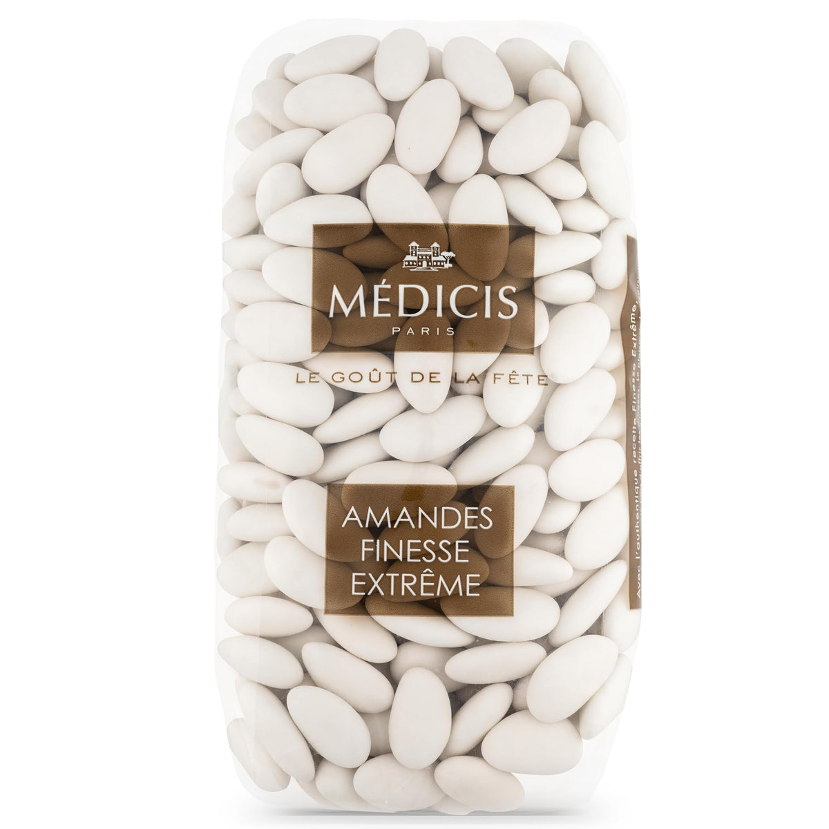 Medicis Candied Almond Dragees glossy sugar coating highlights luxury.