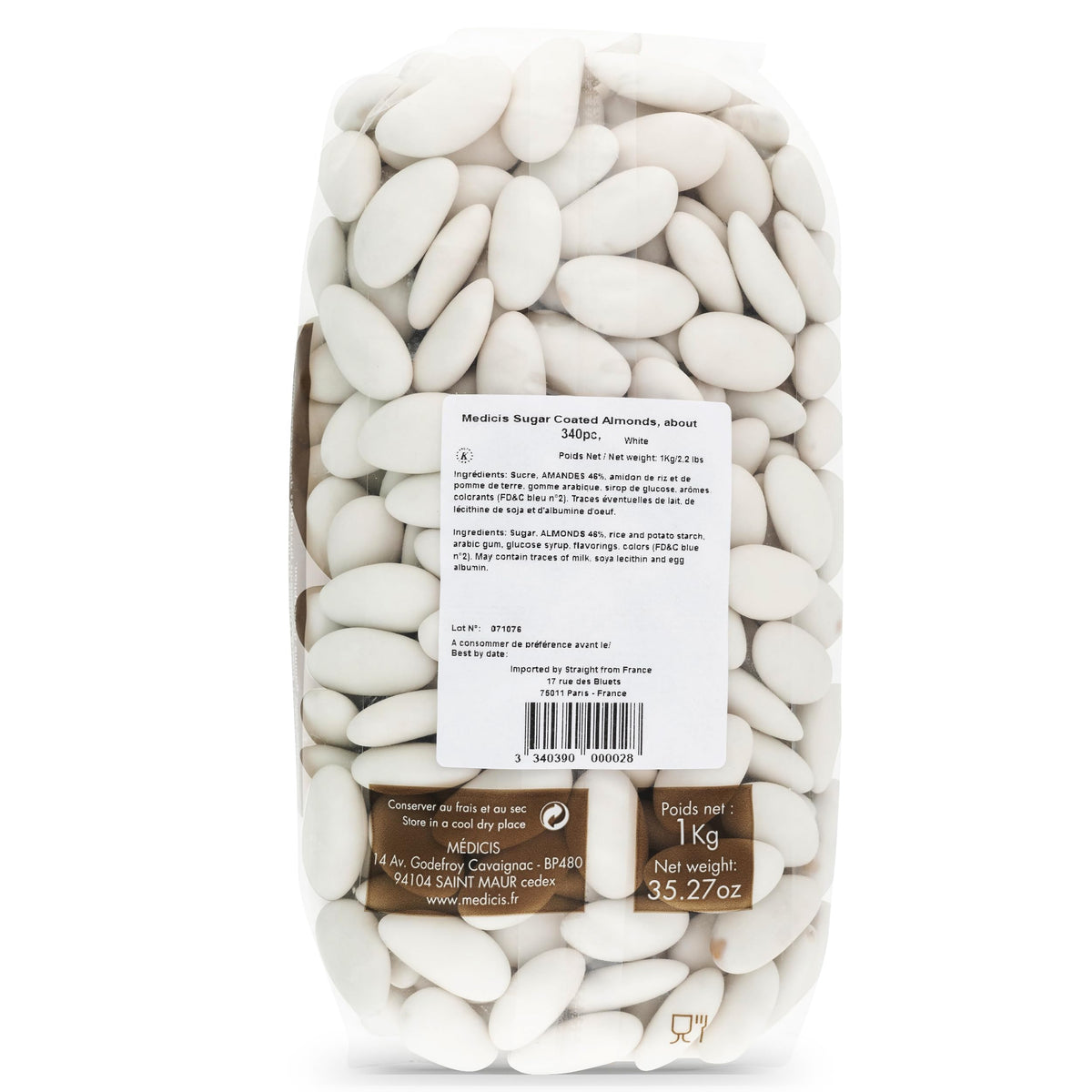 Medicis Candied Almond Dragees wedding favor table display.