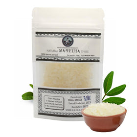 Mediterranean Products Greek Farmers mastiha tears 20g packaging close-up for daily use and premium resin