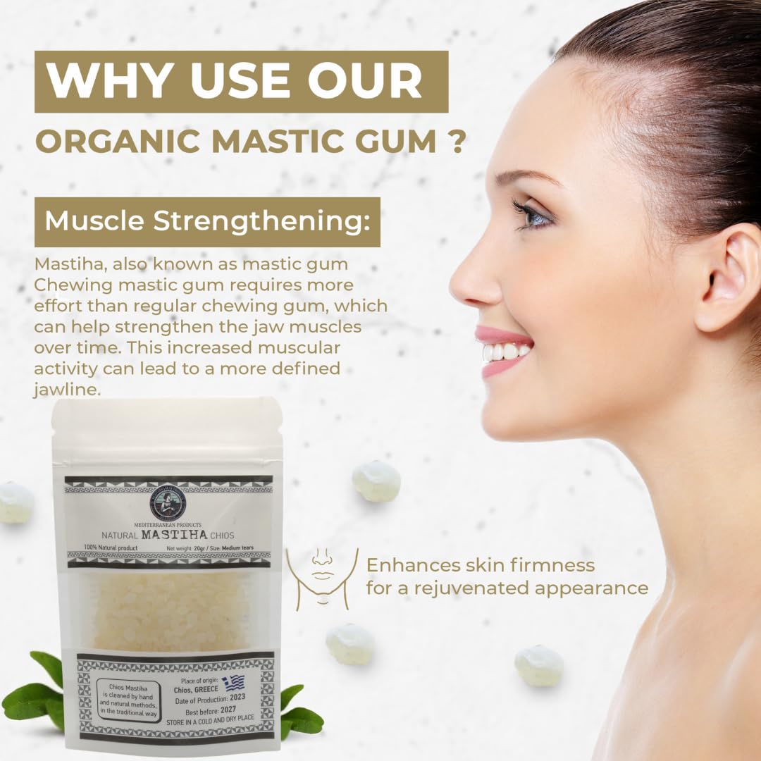 Mediterranean Products Greek Farmers organic mastiha chewing gum on white background gluten free and sugar free