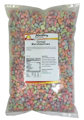 Medley Hills Farm assorted dehydrated marshmallow bits in a heat-sealed bag for freshness.