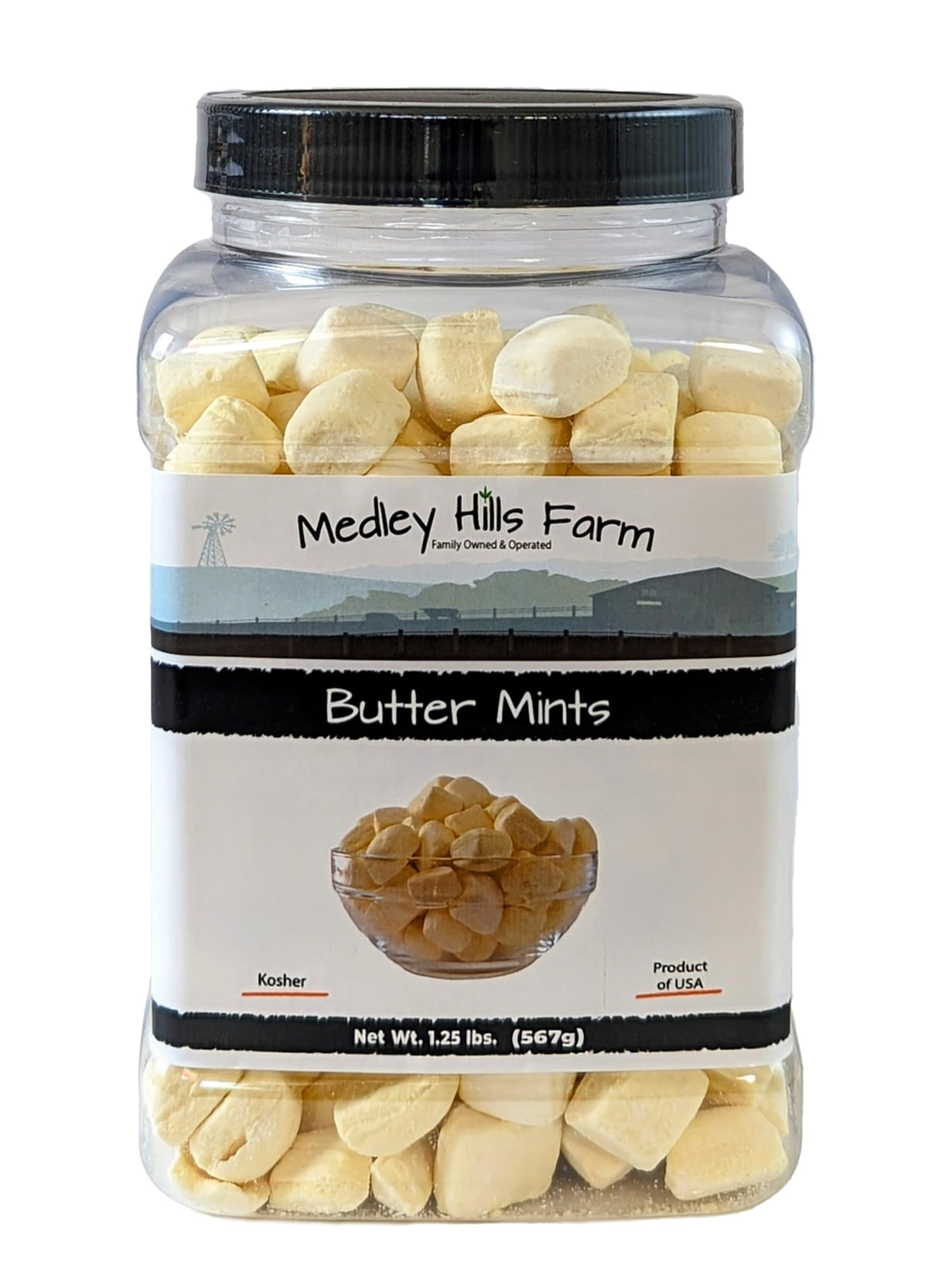 Medley Hills Farm butter mints in a reusable container for easy storage