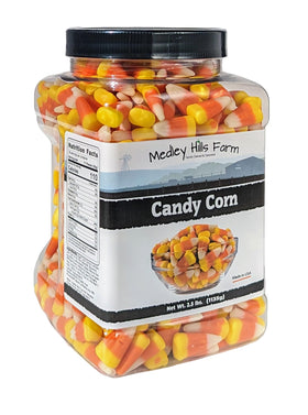 Close-up of chewy texture and vibrant color in Medley Hills Farm candy corn.