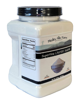 Medley Hills Farm caster sugar 2.5 lb packaging for home baking.