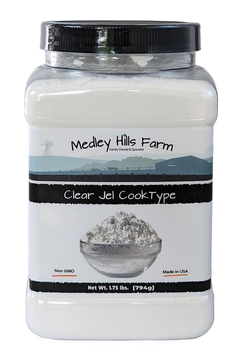 Medley Hills Farm Clear Jel in a 1.75 lb container, ready for pie fillings.