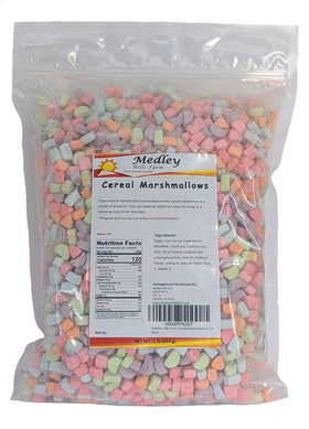 Medley Hills Farm Dehydrated Cereal Marshmallows bag closeup showing resealable packaging for freshness