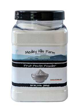 Medley Hills Farm Fruit Pectin Powder in a labeled container for easy storage and thickening jams
