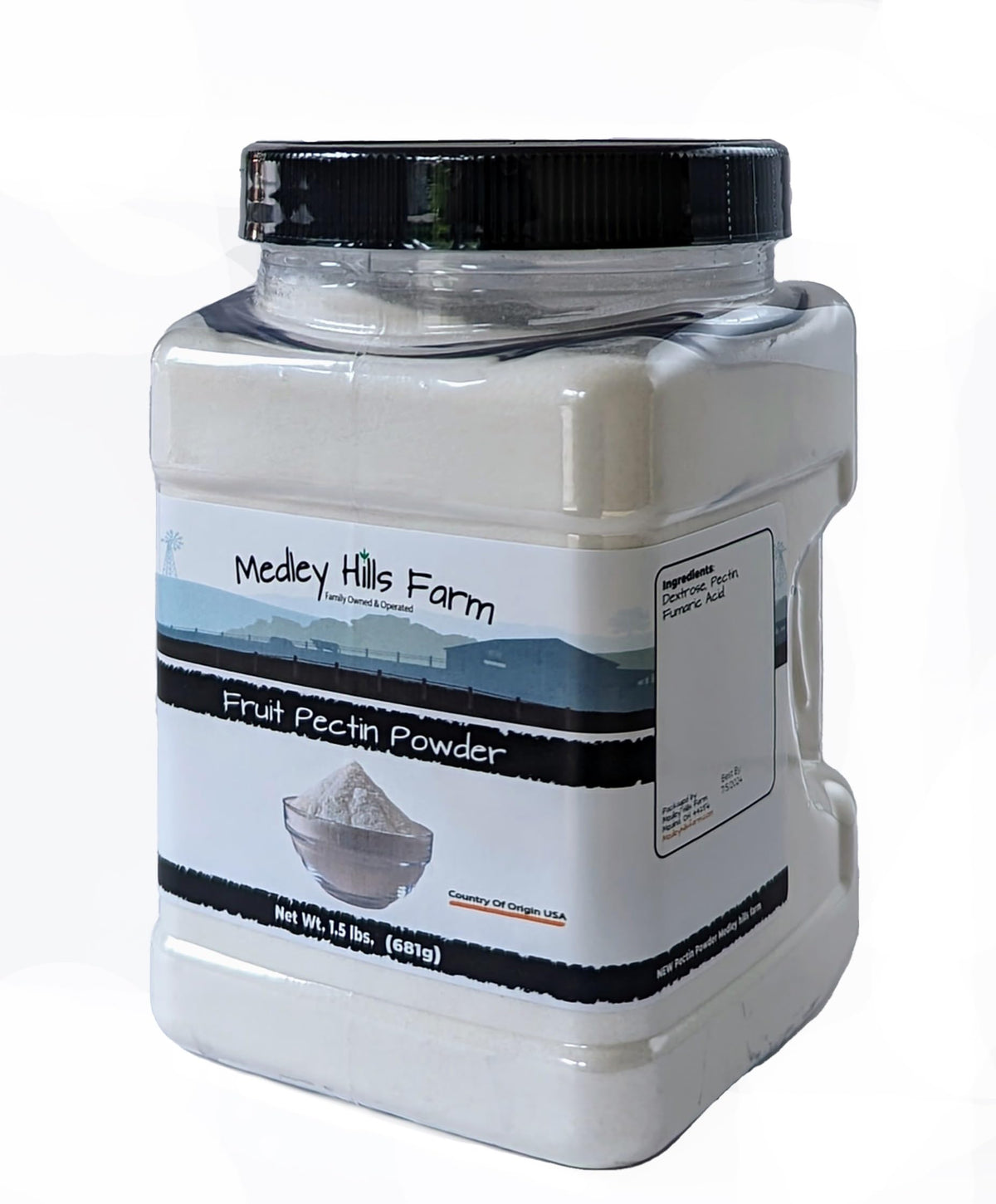 Medley Hills Farm Fruit Pectin Powder jar open for quick access to thickening power