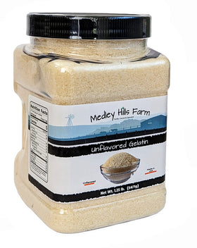 Medley Hills Farm gelatin granules ready to bloom when mixed with hot liquid