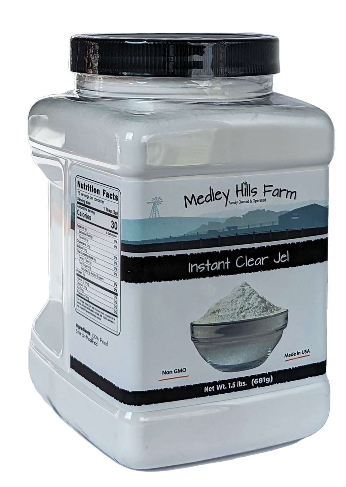 Medley Hills Farm Instant Clear Jel powder close-up ready to thicken liquids instantly