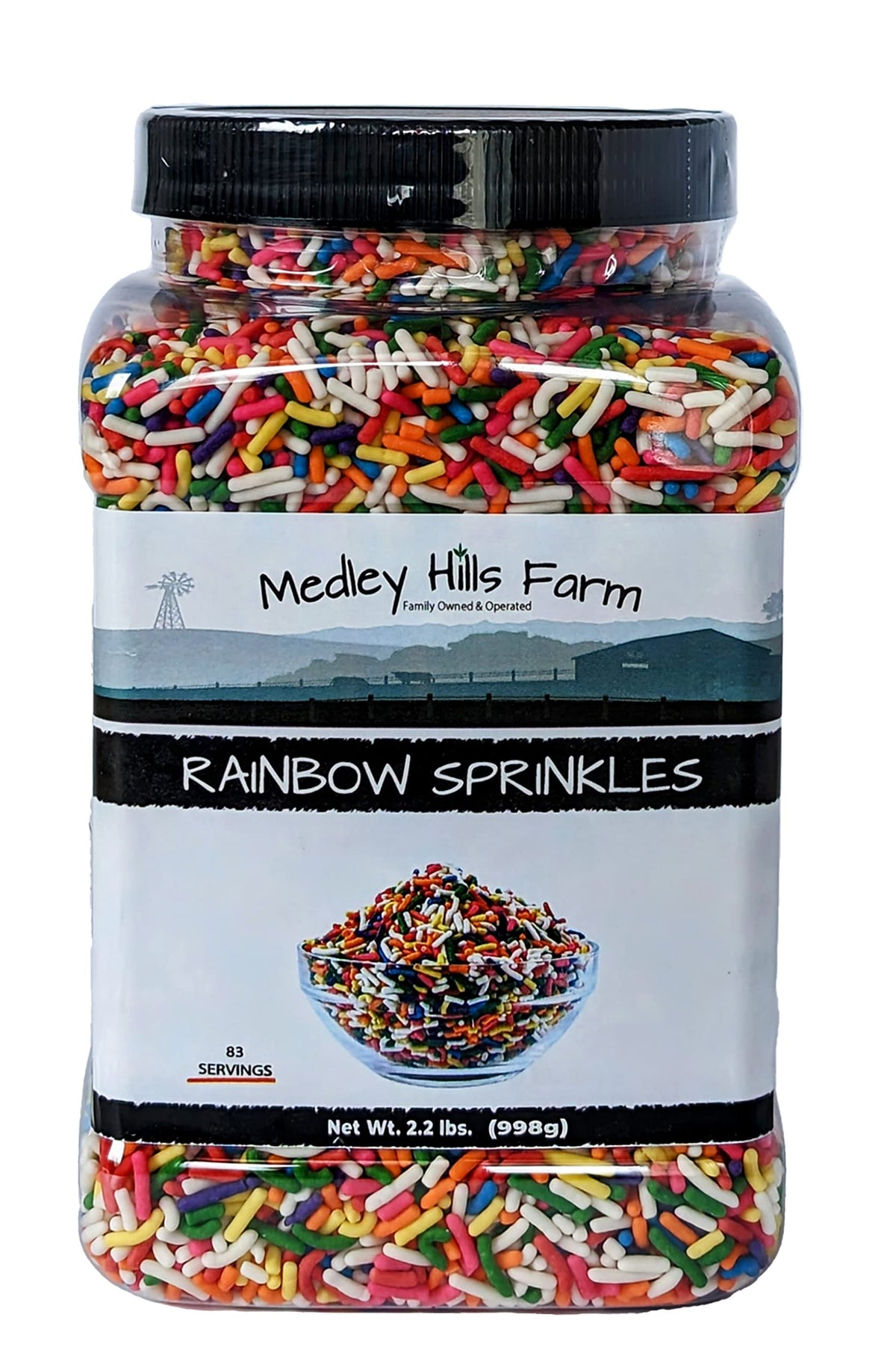 Medley Hills Farm rainbow sprinkles for cake decorating add vibrant color to desserts.