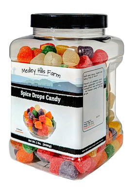 Medley Hills Farm Spice Drops assorted flavors arranged on a tray for tasting