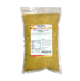 Medley Hills Farm Nutritional Yeast Flakes in a resealable bag for easy storage.