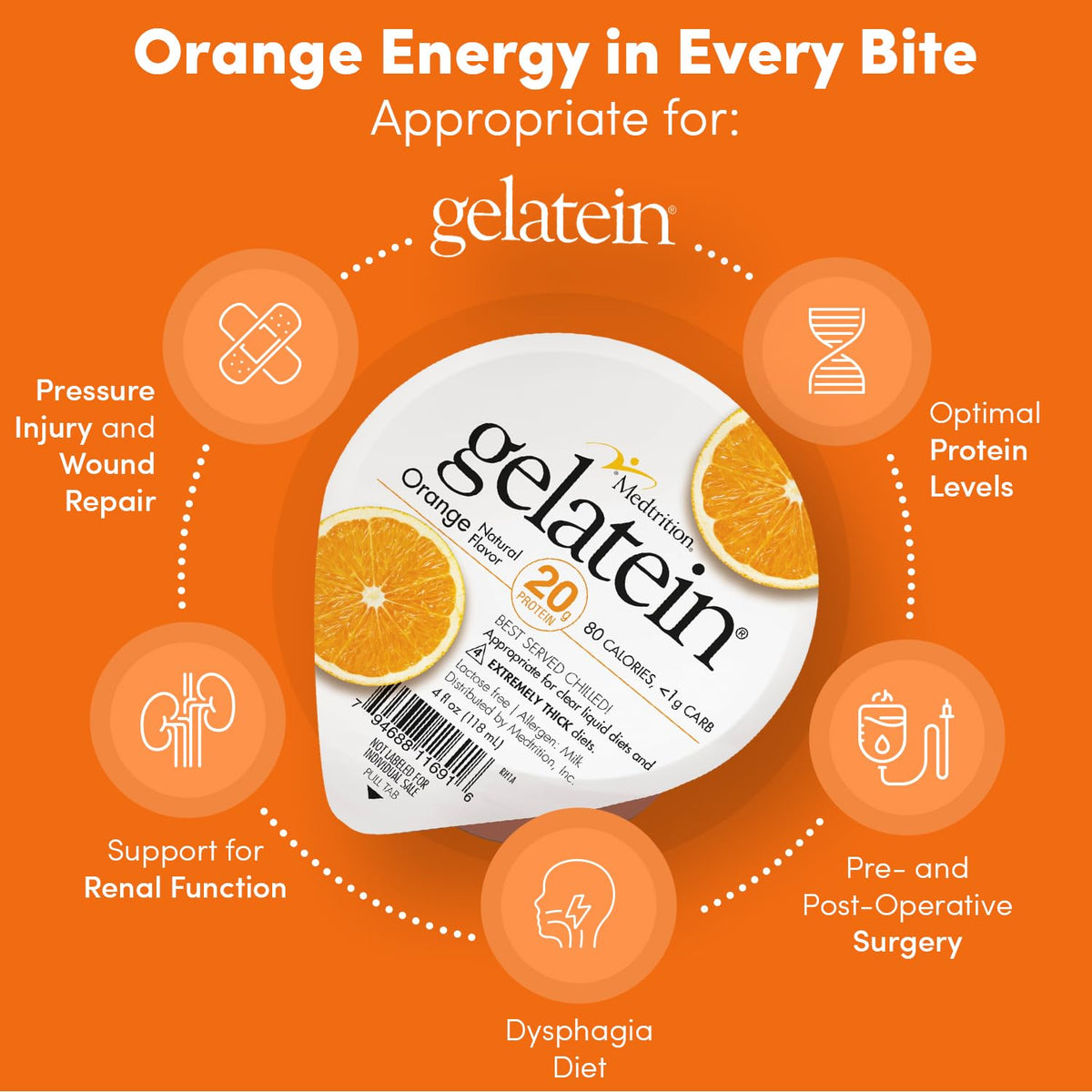 Medtrition Gelatein Orange texture close-up highlights thick, smooth consistency for easy swallowing.