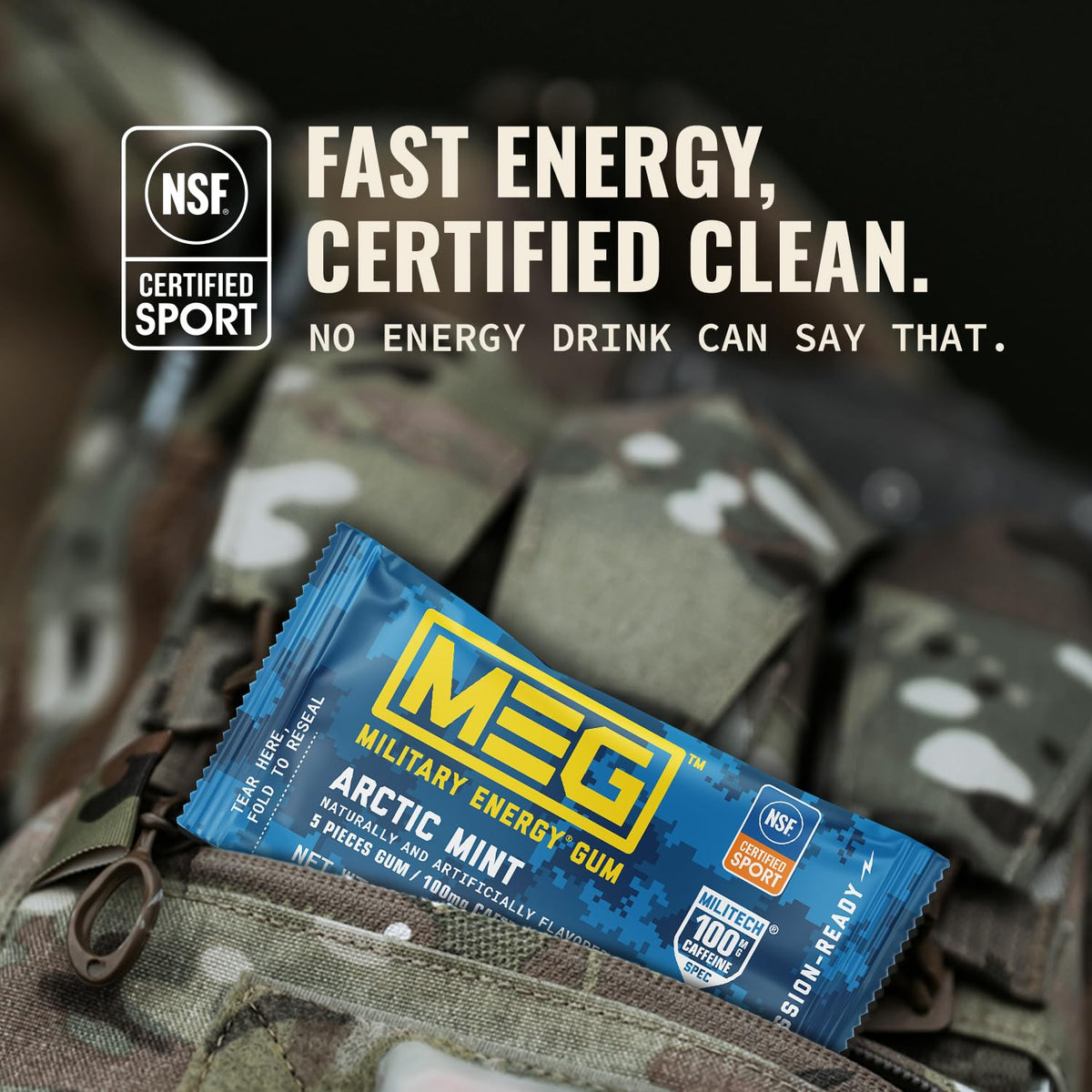 MEG Arctic Mint caffeine-detail close-up highlighting 100mg per piece.