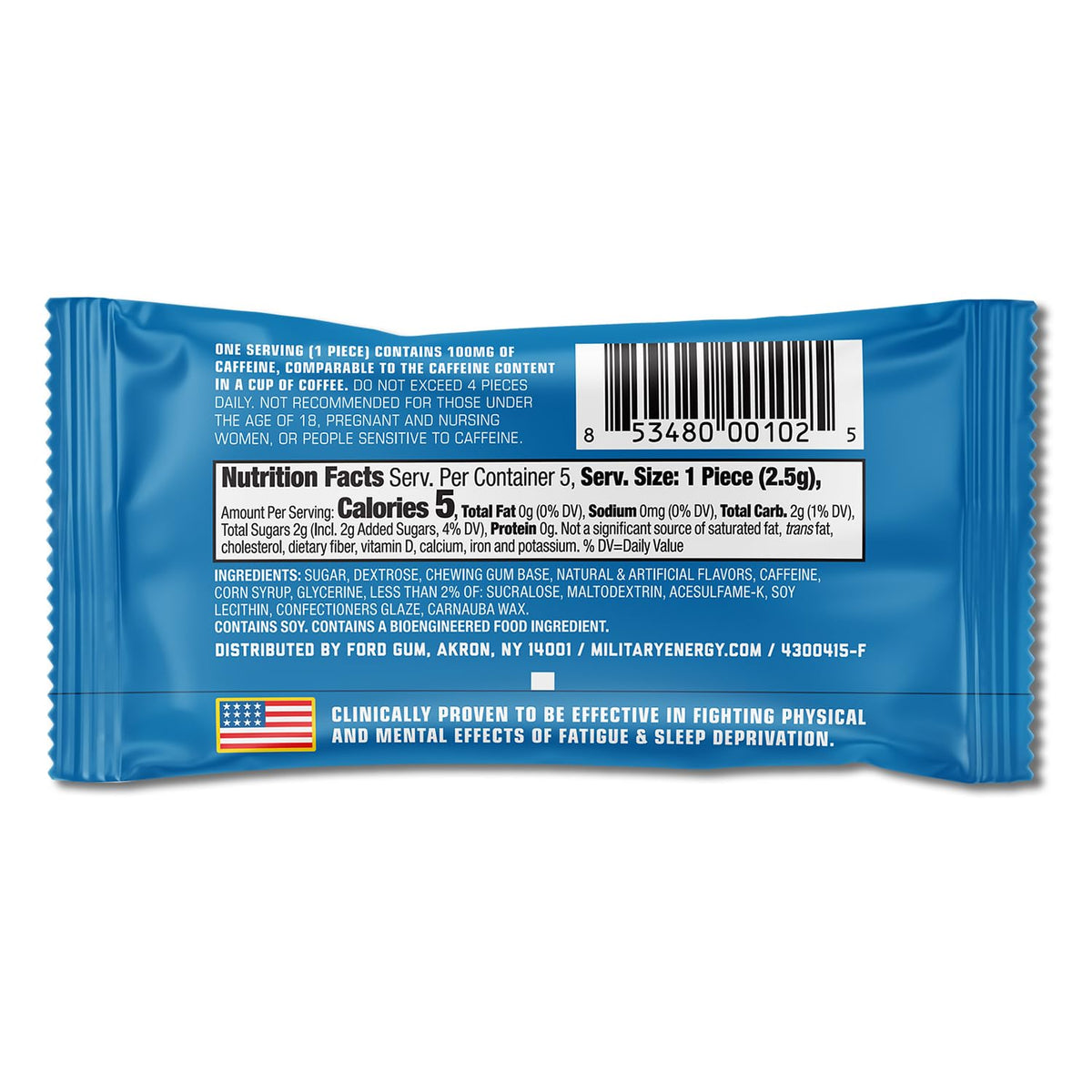 MEG Arctic Mint gum on a bag illustrating quick alertness on the go.