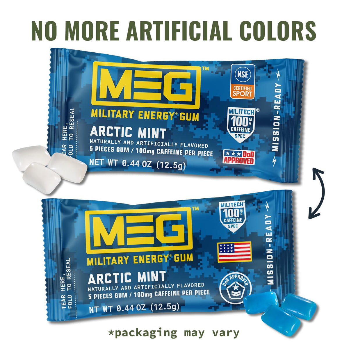 MEG Arctic Mint gum pack back with flavor notes