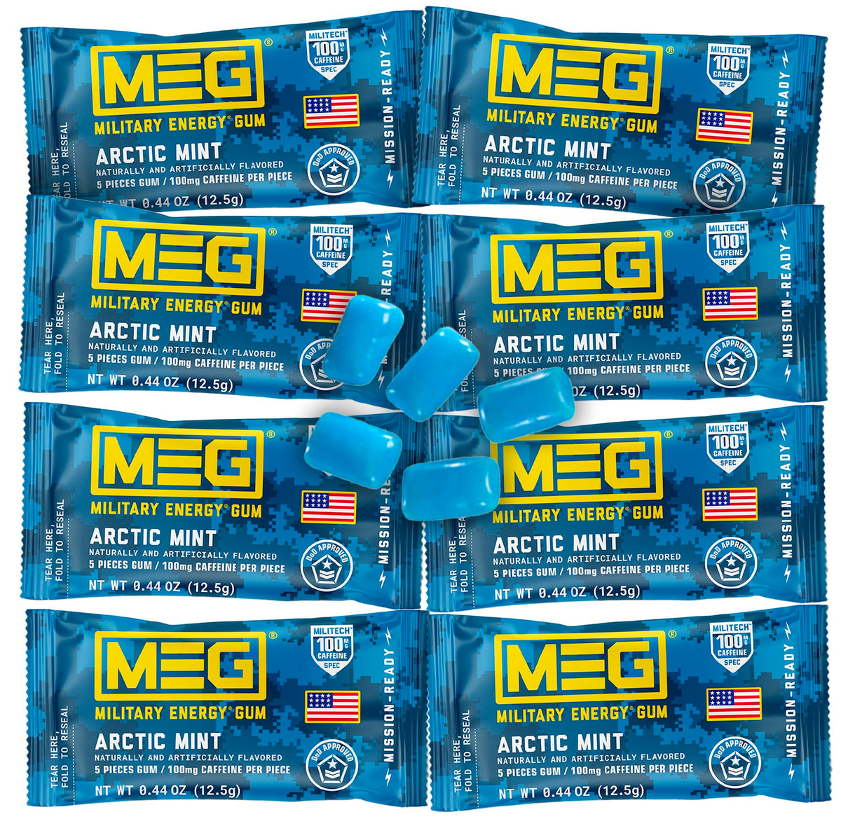 MEG Arctic Mint pack front for quick on-the-go caffeine delivery.