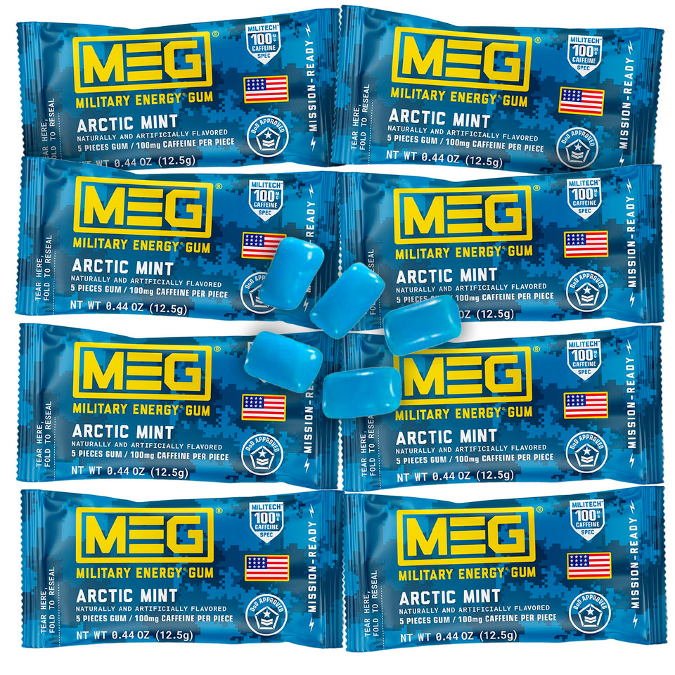 MEG Arctic Mint pack front for quick on-the-go caffeine delivery.