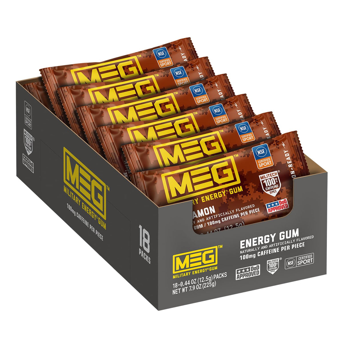 MEG Cinnamon Military Energy Gum pack front for on-the-go energy