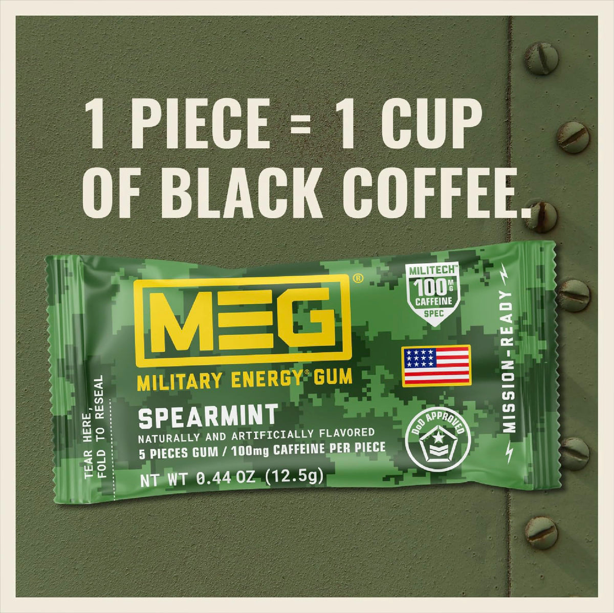 MEG Military Energy Gum on-the-go packet for quick energy between tasks