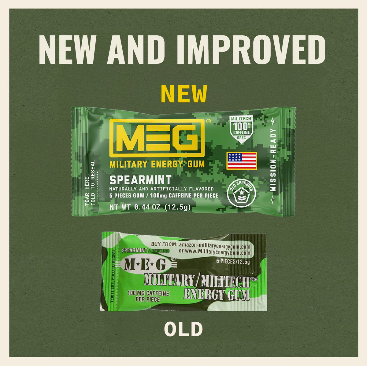 MEG Military Energy Gum pocket-friendly packaging for travel and workouts