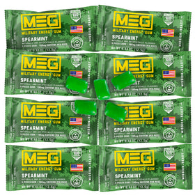 MEG Military Energy Gum spearmint pack for a fast caffeine boost on the go