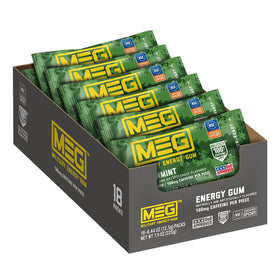 MEG Spearmint gum pack front highlight branding for quick energy on the go.