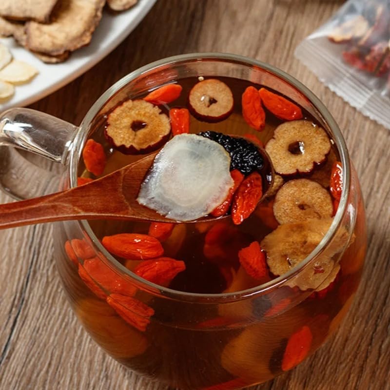 Megacephalus Six Treasure Tea red dates and goji berries for natural sweetness.