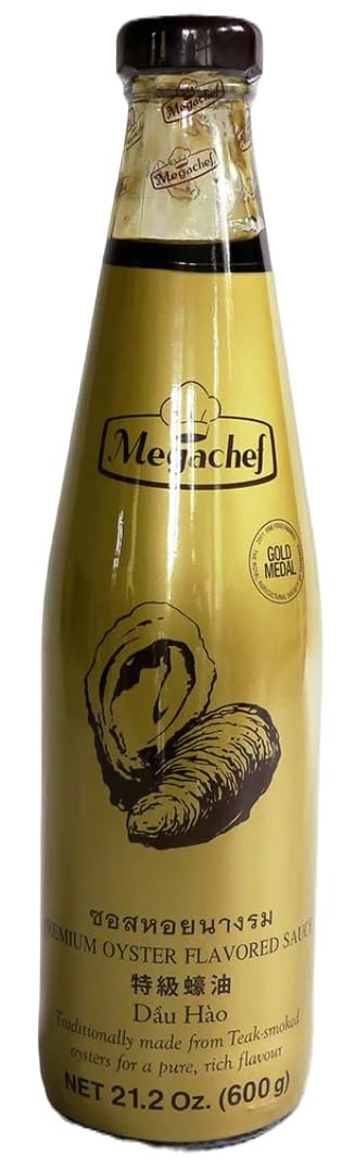 Megachef Premium Oyster Sauce bottle close-up showing rich flavor ready for stir-fry