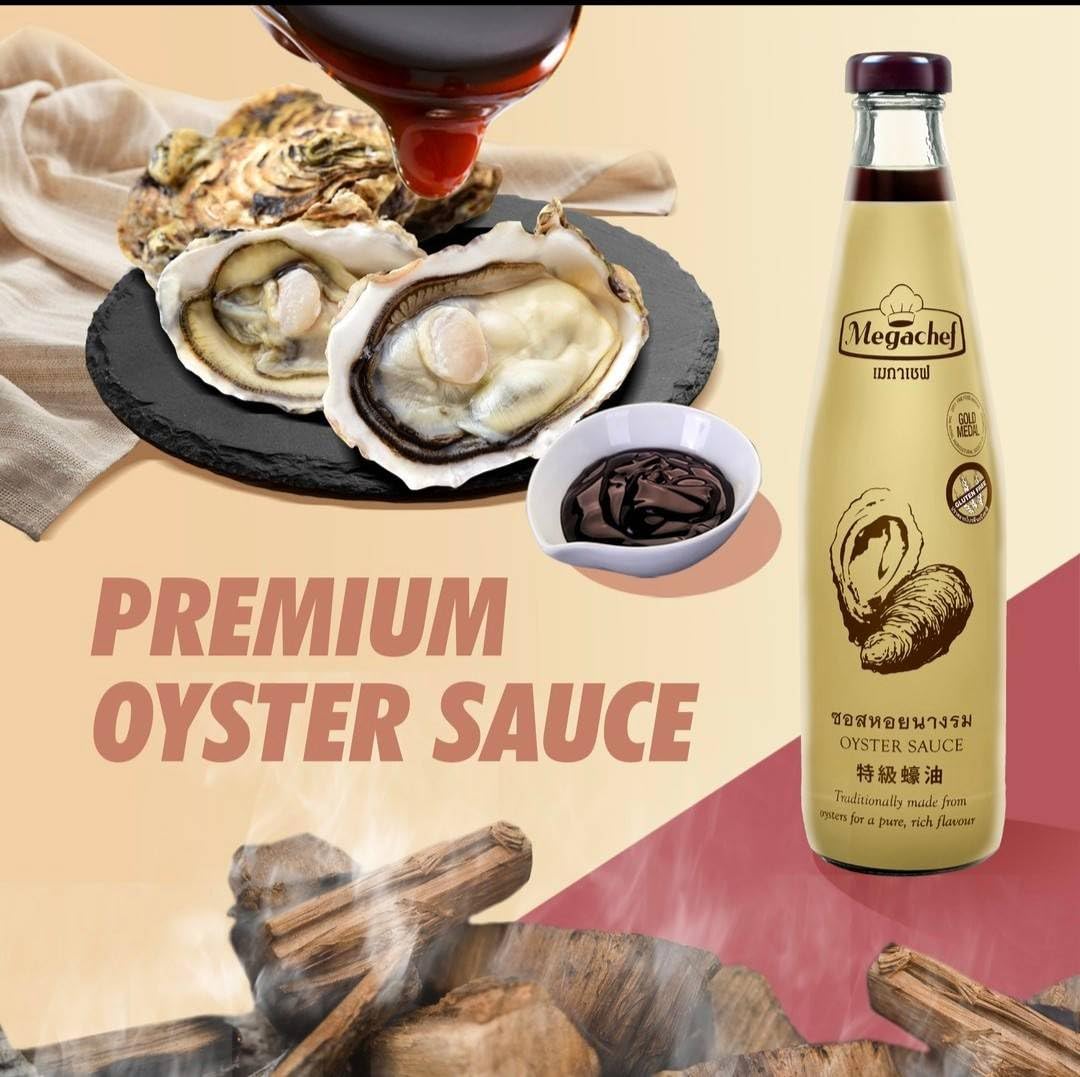 Megachef Premium Oyster Sauce on a wok-ready dish for quick meals
