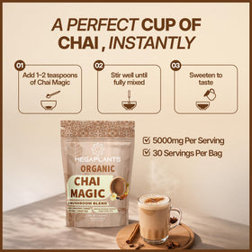 Cup of prepared Chai Magic shows inviting aroma and smooth flavor