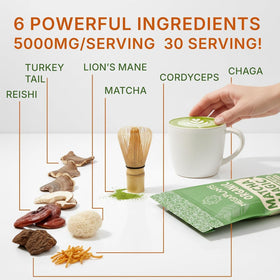 MEGAPLANTS Matcha Magic scoop image highlights convenient serving for hot or cold drinks.