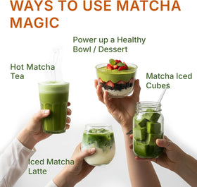 MEGAPLANTS Mushroom Matcha Magic drink cup illustrates a ready-to-enjoy beverage with adaptogenic hints.
