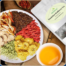 Meideal Dandelion Wolfberry Tea bag in cup ready to enjoy