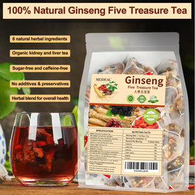 Brewing Meideal Ginseng Five Treasures Tea in a cup for a soothing break.