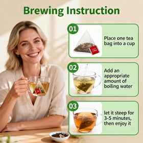Meideal steeped tea cup reveals a mild herbal aroma.