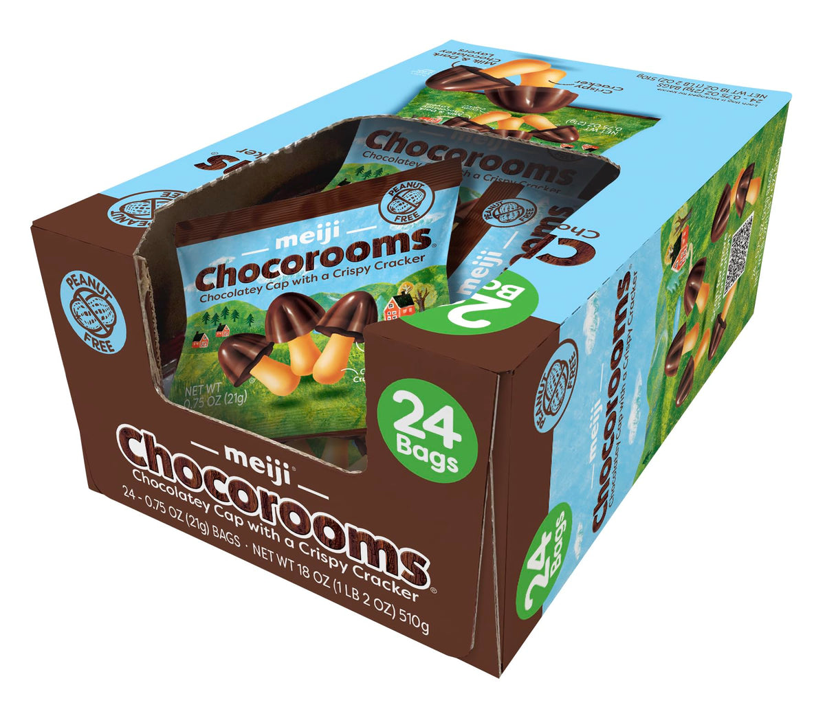 Meiji Chocorooms mushroom-shaped crackers inviting easy nibbling.