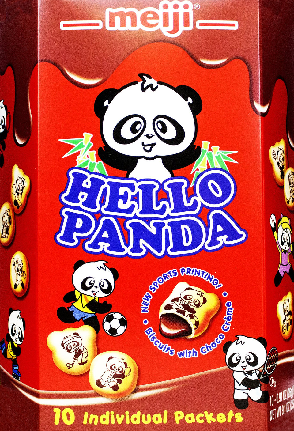 Meiji Hello Panda chocolate cream biscuit, close-up, a tasty snack for kids and families