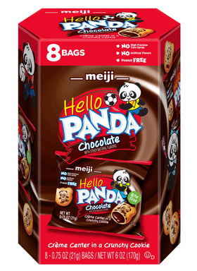Meiji Hello Panda cookies with chocolate crème center shown up close.