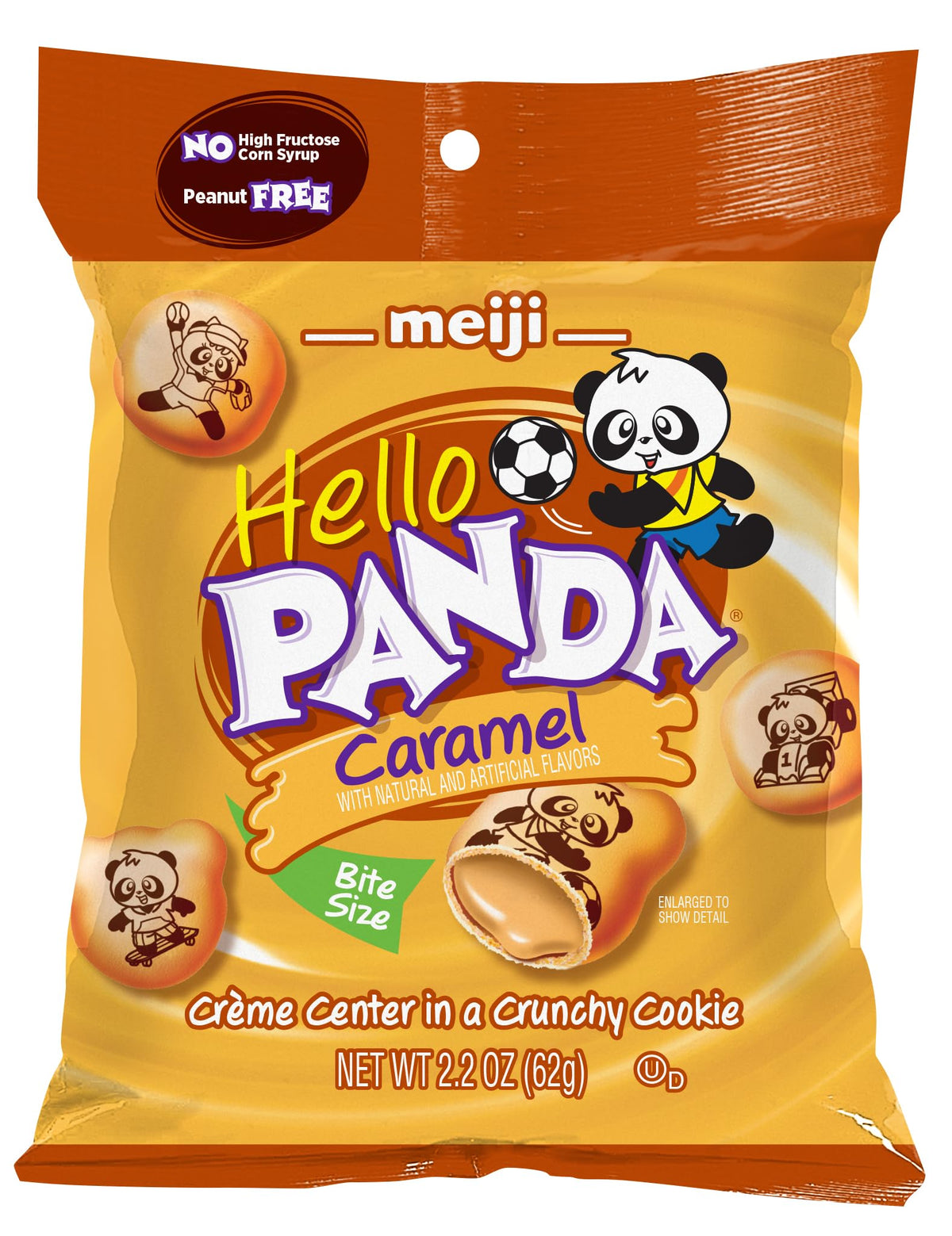 Meiji Hello Panda cookies featuring panda sports drawings to spark playful snacking.
